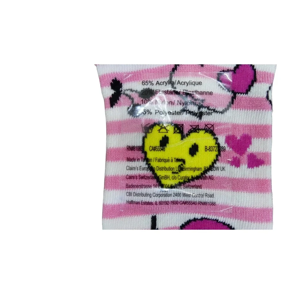 Claire's Knee High Socks Girls One Size Pink Emoji Unicorn Striped 13799-2
